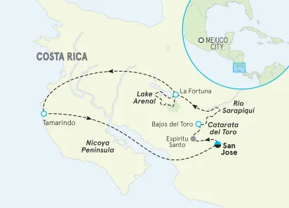 Costa Rica Highlands to Coast Multi-Adventure Tour map