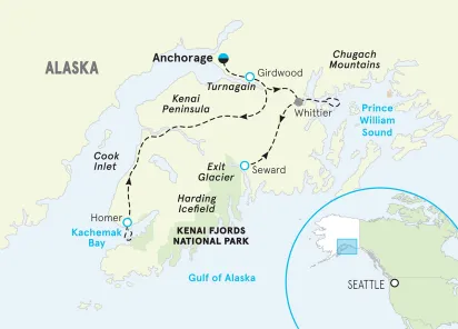 Alaska Kenai Multi-Adventure Tour map