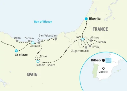 French Pyrenees to Basque Country Walking and Hiking Tour map