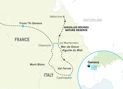 French & Italian Alps Lodge-to-Lodge Family Hiking Tour map