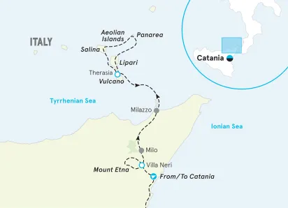 Italy Sicily & the Aeolian Islands Women's Hiking Tour map